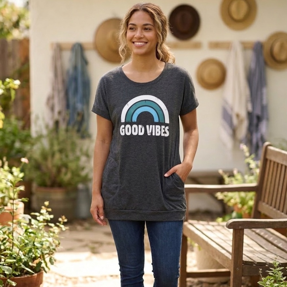 Good Vibes Charcoal Graphic Tunic Tee